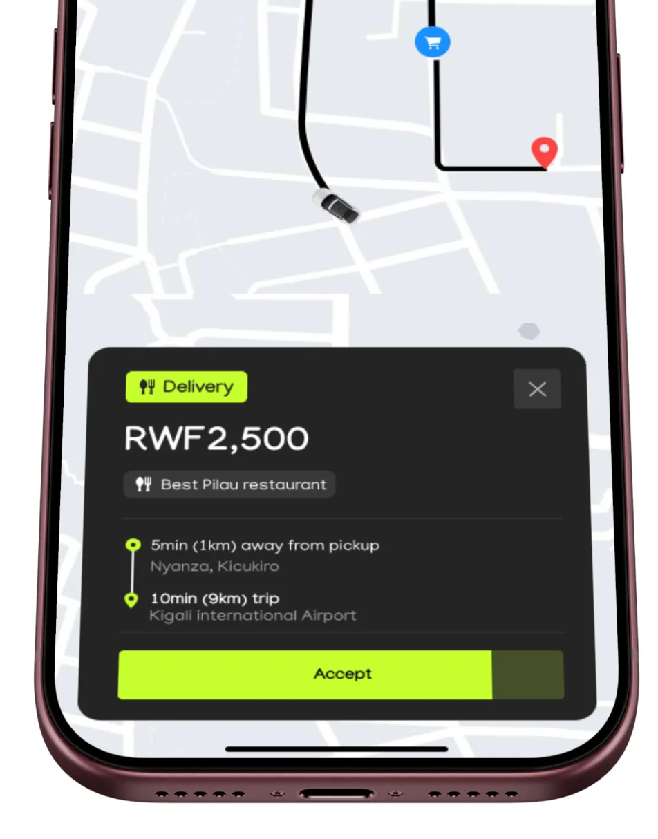 Delivery request with pickup, trip distance and fare